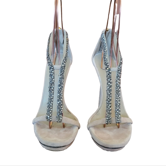 Gucci Taupe Black Diamond Crystals Kid Scamosciato Formal Heel Shoes 37 (7) - Picture 3 of 13